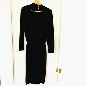 St John Evening Neiman Marcus Knit Dress Sz 14 Gold T Rhinestone Buttons Cutout